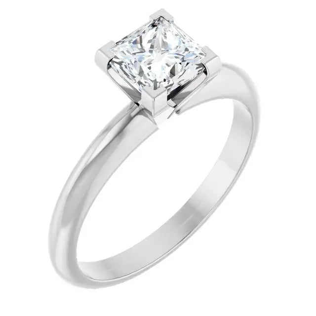 14K White Gold 1 CTW Princess-Cut Diamond Solitaire Engagement Ring with V-Prongs