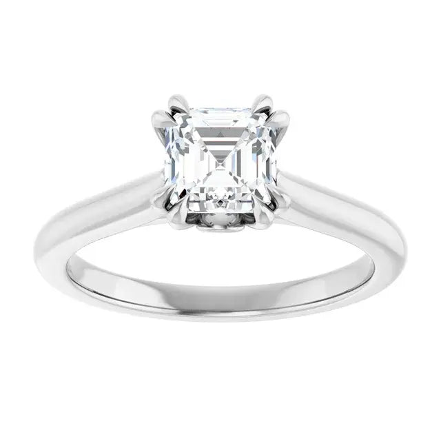 14K White Gold 1 CT Asscher Cut Diamond Solitaire Engagement Ring with Double Claw Prongs