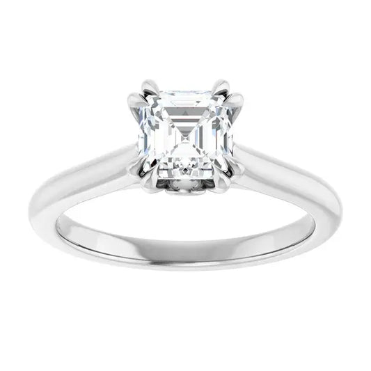 14K White Gold 1 CT Asscher Cut Diamond Solitaire Engagement Ring with Double Claw Prongs