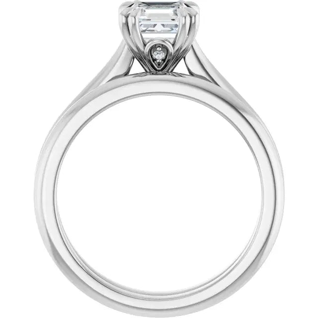 14K White Gold 1 CT Asscher Cut Diamond Solitaire Engagement Ring with Double Claw Prongs