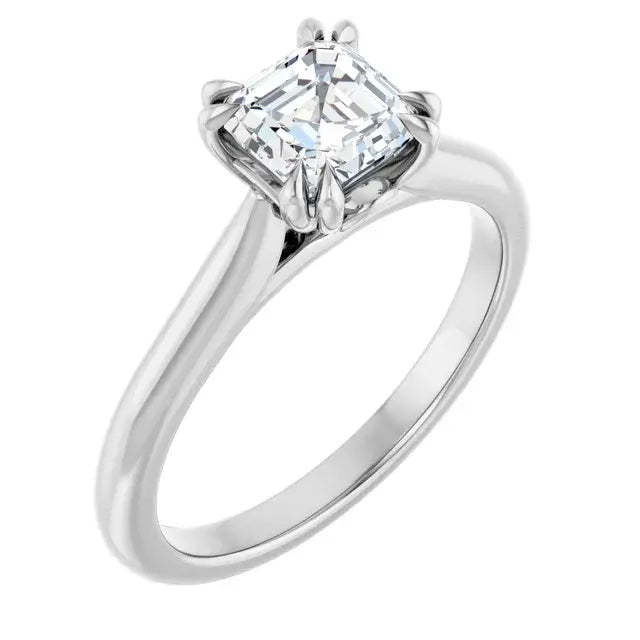 14K White Gold 1 CT Asscher Cut Diamond Solitaire Engagement Ring with Double Claw Prongs