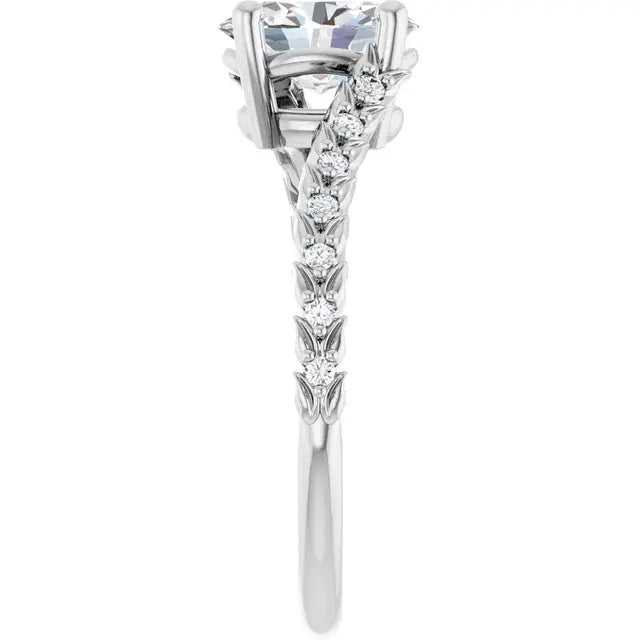 14K White Gold 1 CT Oval-Cut Diamond Engagement Ring with Twisted Pave Band