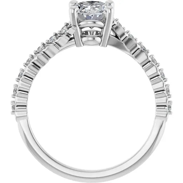 14K White Gold 1 CT Oval-Cut Diamond Engagement Ring with Twisted Pave Band