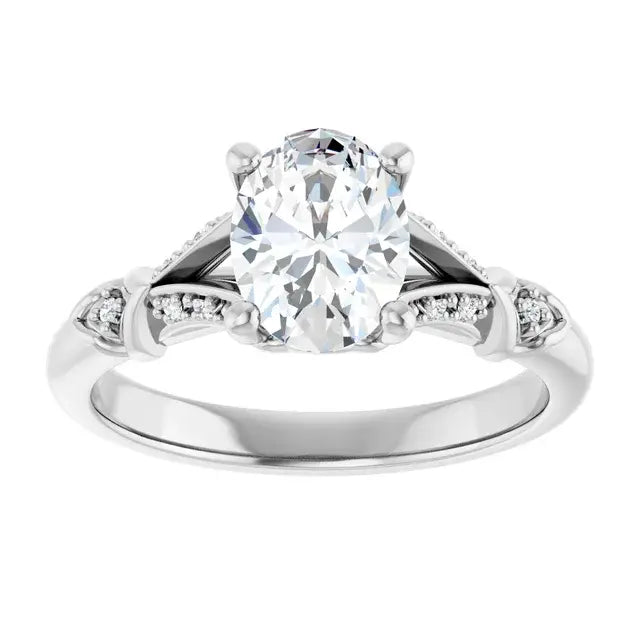 14K White Gold 1 CT Oval-Cut Diamond Engagement Ring with Vintage Filigree and Pave Accents