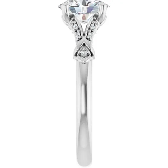 14K White Gold 1 CT Oval-Cut Diamond Engagement Ring with Vintage Filigree and Pave Accents