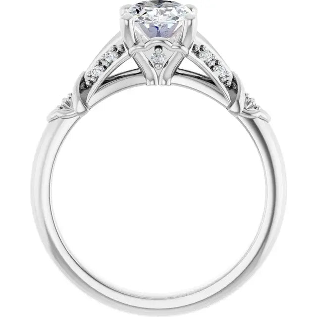 14K White Gold 1 CT Oval-Cut Diamond Engagement Ring with Vintage Filigree and Pave Accents