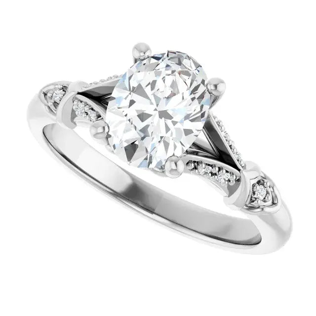 14K White Gold 1 CT Oval-Cut Diamond Engagement Ring with Vintage Filigree and Pave Accents
