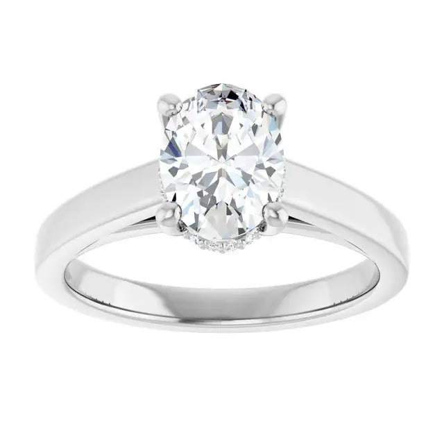 14K White Gold 1 CT Oval-Cut Diamond Solitaire Engagement Ring with Classic Tapered Band