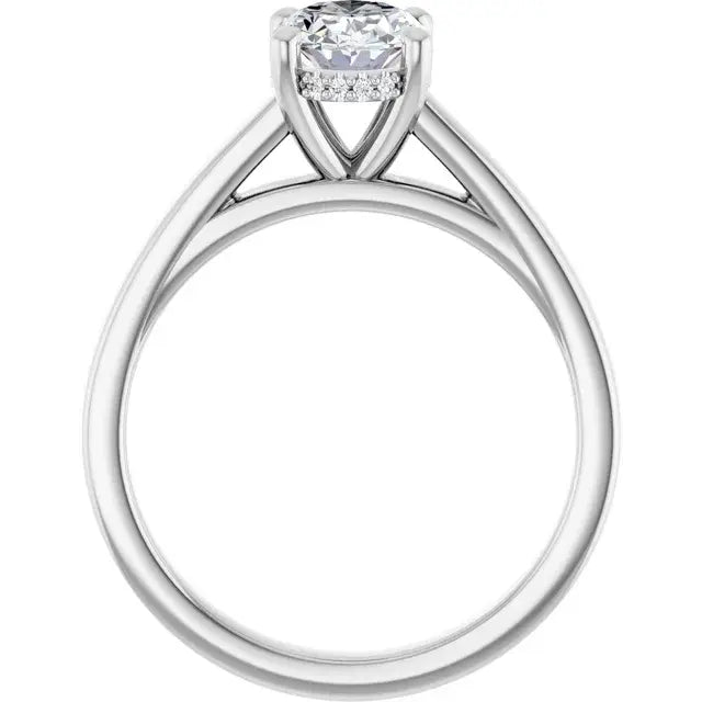 14K White Gold 1 CT Oval-Cut Diamond Solitaire Engagement Ring with Classic Tapered Band
