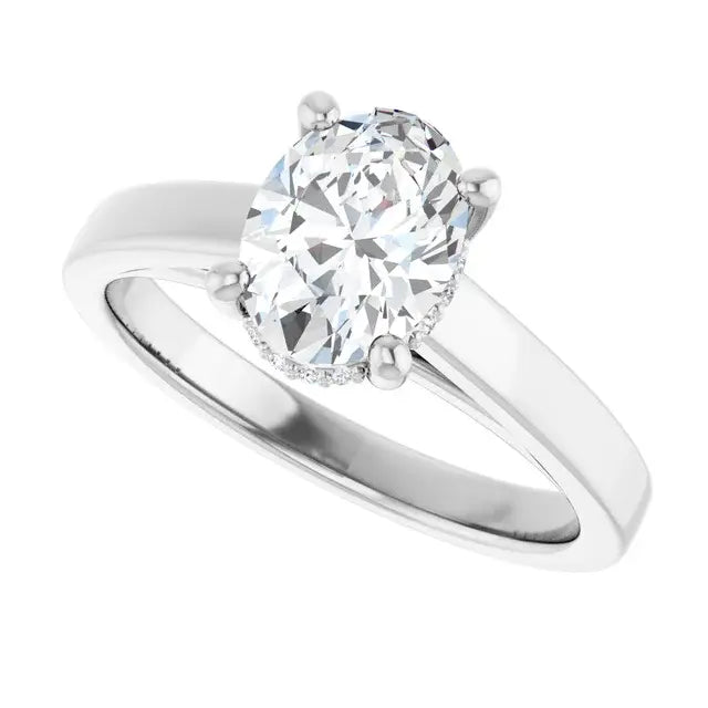 14K White Gold 1 CT Oval-Cut Diamond Solitaire Engagement Ring with Classic Tapered Band