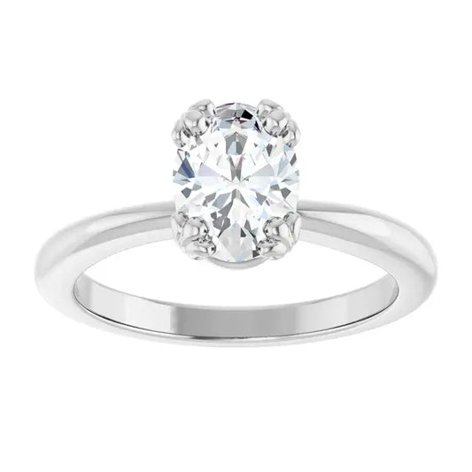 14K White Gold 1 CT Oval-Cut Diamond Solitaire Engagement Ring with Elegant Four-Prong Setting