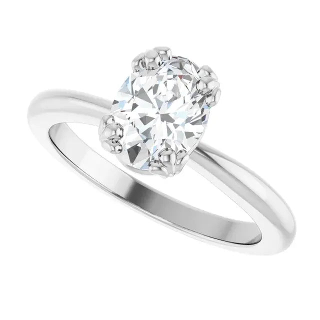 14K White Gold 1 CT Oval-Cut Diamond Solitaire Engagement Ring with Elegant Four-Prong Setting