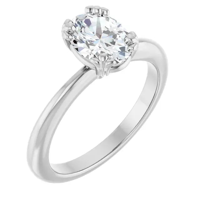 14K White Gold 1 CT Oval-Cut Diamond Solitaire Engagement Ring with Elegant Four-Prong Setting