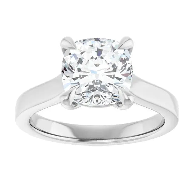 14K White Gold 2.01 CTW Cushion Cut Diamond Solitaire Engagement Ring with a Claw Prong Setting