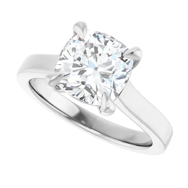 14K White Gold 2.01 CTW Cushion Cut Diamond Solitaire Engagement Ring with a Claw Prong Setting