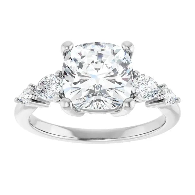 14K White Gold 2.02 CTW Cushion-Cut Lab Grown Diamond Engagement Ring with Solitaire and Pavé Band