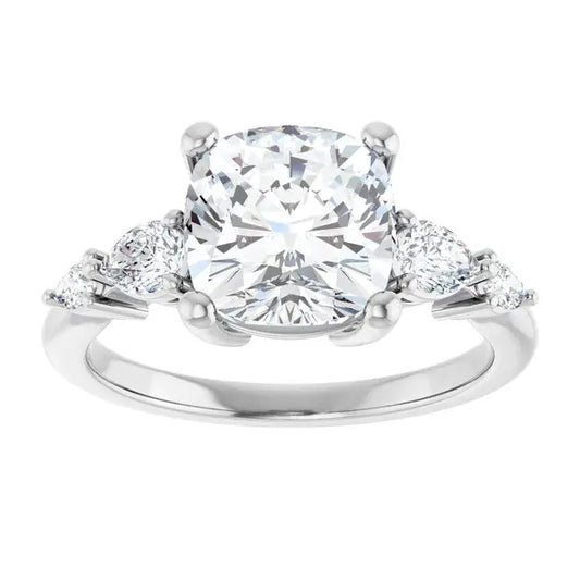 14K White Gold 2.02 CTW Cushion-Cut Lab Grown Diamond Engagement Ring with Solitaire and Pavé Band