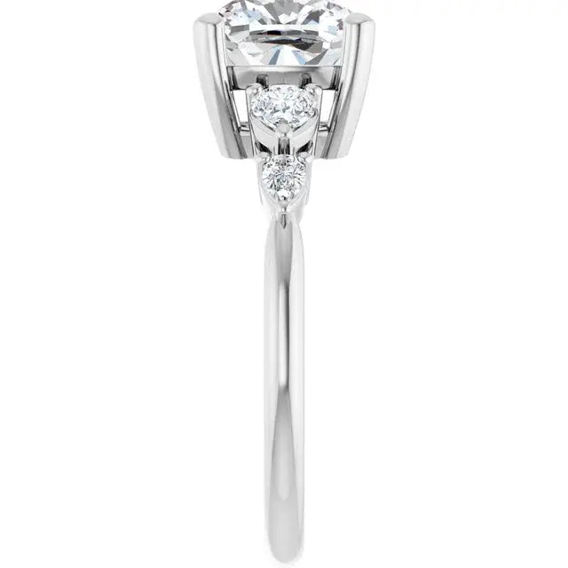 14K White Gold 2.02 CTW Cushion-Cut Lab Grown Diamond Engagement Ring with Solitaire and Pavé Band