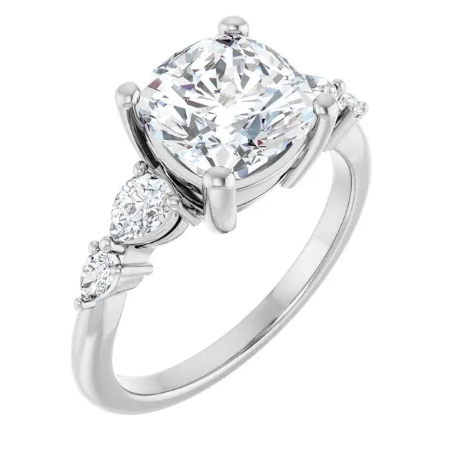 14K White Gold 2.02 CTW Cushion-Cut Lab Grown Diamond Engagement Ring with Solitaire and Pavé Band