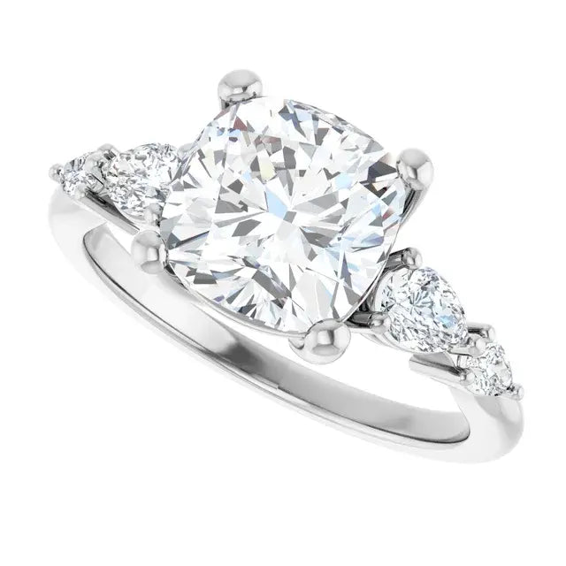14K White Gold 2.02 CTW Cushion-Cut Lab Grown Diamond Engagement Ring with Solitaire and Pavé Band