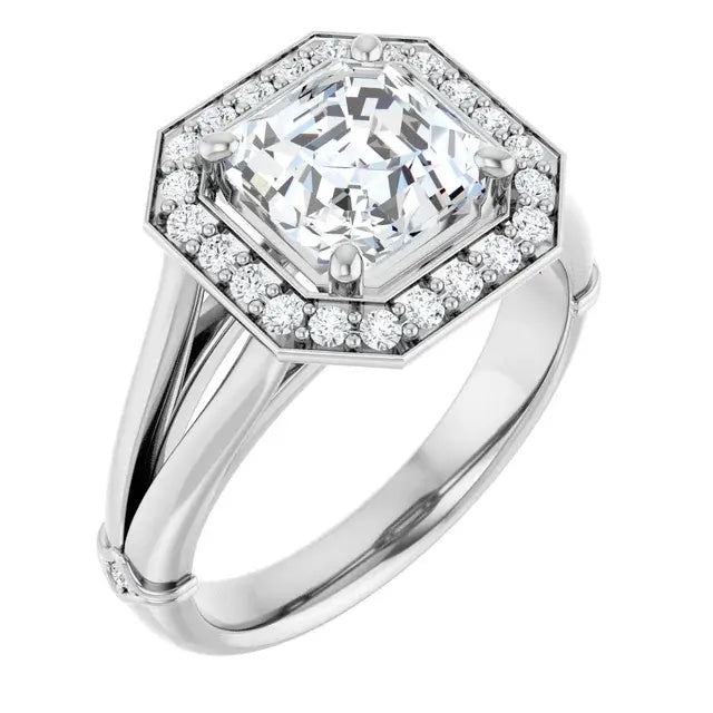 14K White Gold 2.04 CTW Asscher Halo Lab Grown Diamond Engagement Ring