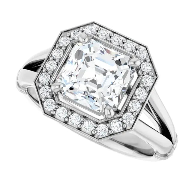 14K White Gold 2.04 CTW Asscher Halo Lab Grown Diamond Engagement Ring