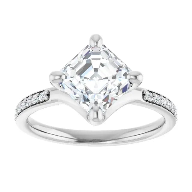 14K White Gold 2.05 CTW Asscher-Cut Lab Grown Diamond Engagement Ring with Solitaire and Pavé Band