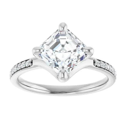 14K White Gold 2.05 CTW Asscher-Cut Lab Grown Diamond Engagement Ring with Solitaire and Pavé Band