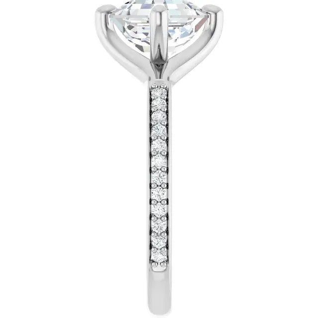 14K White Gold 2.05 CTW Asscher-Cut Lab Grown Diamond Engagement Ring with Solitaire and Pavé Band