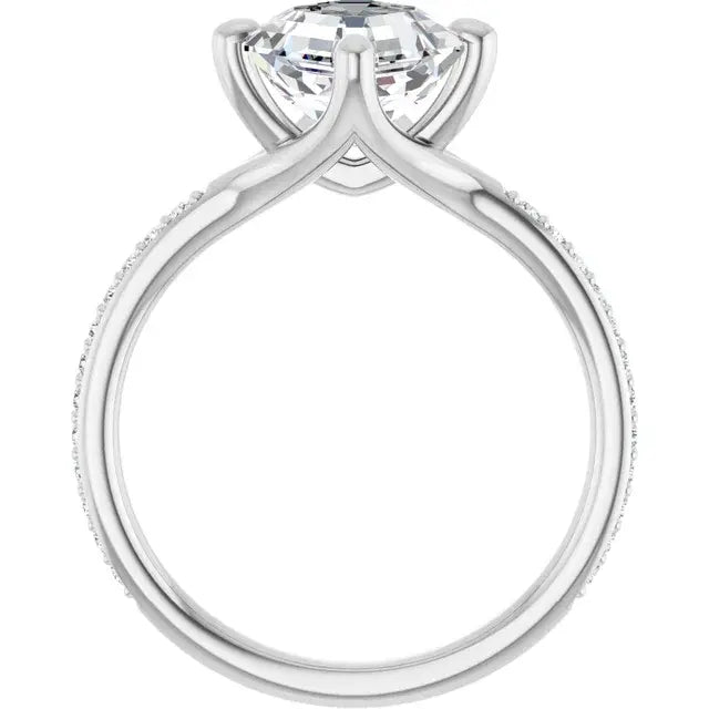 14K White Gold 2.05 CTW Asscher-Cut Lab Grown Diamond Engagement Ring with Solitaire and Pavé Band