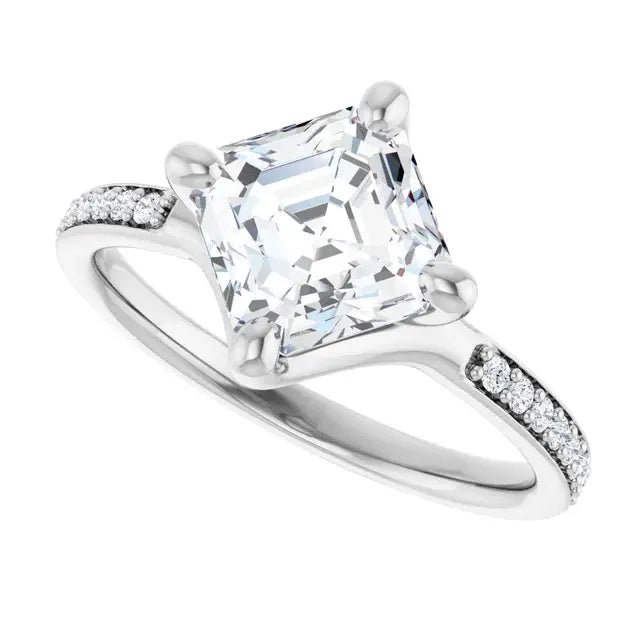 14K White Gold 2.05 CTW Asscher-Cut Lab Grown Diamond Engagement Ring with Solitaire and Pavé Band