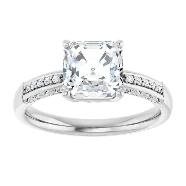 14K White Gold 2.08 CTW Asscher-Cut Lab Grown Diamond Solitaire Engagement Ring with Pavé Band
