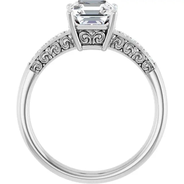 14K White Gold 2.08 CTW Asscher-Cut Lab Grown Diamond Solitaire Engagement Ring with Pavé Band