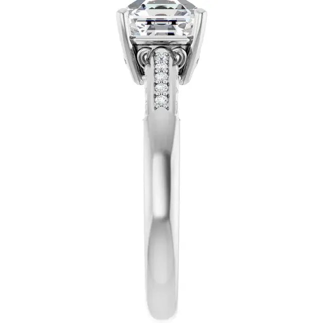 14K White Gold 2.08 CTW Asscher-Cut Lab Grown Diamond Solitaire Engagement Ring with Pavé Band