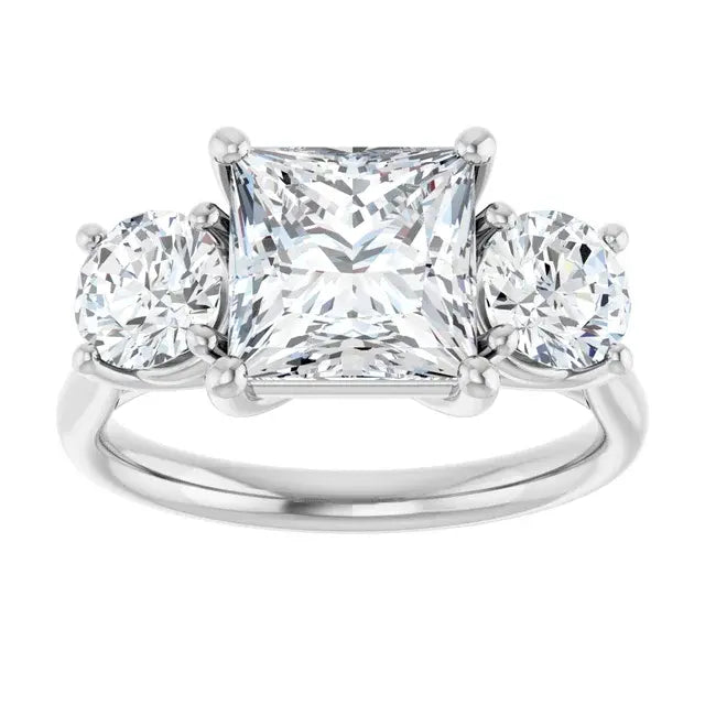 14K White Gold 2.19 CTW Princess-Cut Lab Grown Diamond Three Stone Engagement Ring