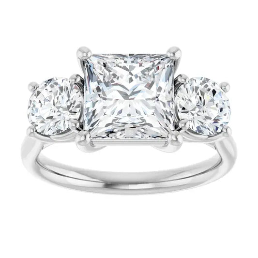 14K White Gold 2.19 CTW Princess-Cut Lab Grown Diamond Three Stone Engagement Ring