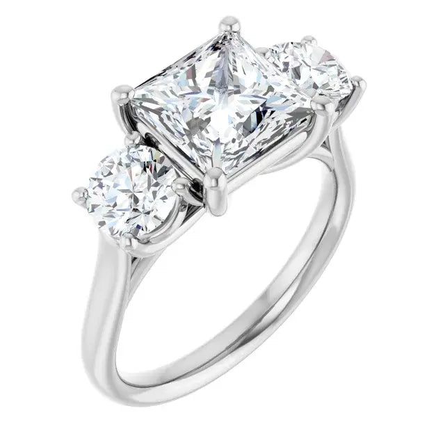 14K White Gold 2.19 CTW Princess-Cut Lab Grown Diamond Three Stone Engagement Ring