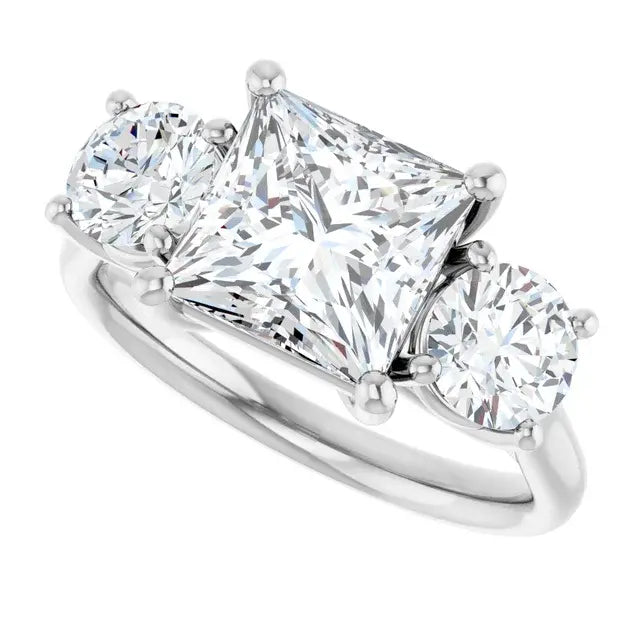 14K White Gold 2.19 CTW Princess-Cut Lab Grown Diamond Three Stone Engagement Ring