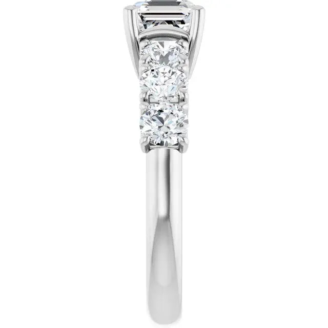 14K White Gold 2 1/5 CTW Asscher-Cut Diamond Engagement Ring with Round Side Stones