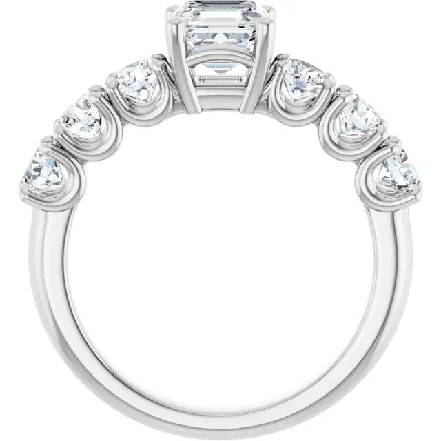 14K White Gold 2 1/5 CTW Asscher-Cut Diamond Engagement Ring with Round Side Stones