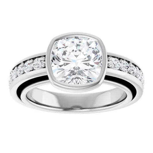 14K White Gold 2.26 CTW Cushion-Cut Lab Grown Diamond Bezel Engagement Ring