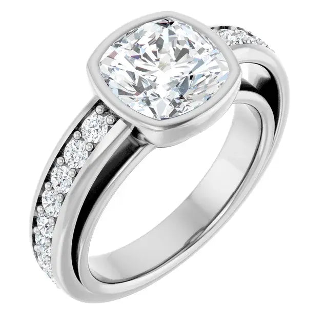 14K White Gold 2.26 CTW Cushion-Cut Lab Grown Diamond Bezel Engagement Ring