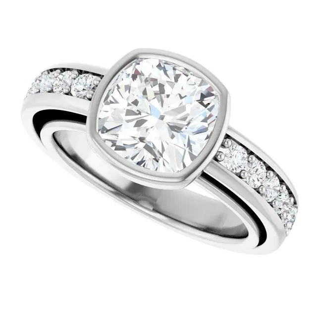 14K White Gold 2.26 CTW Cushion-Cut Lab Grown Diamond Bezel Engagement Ring