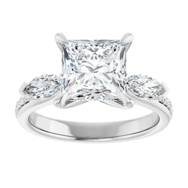 14K White Gold 2.35 CTW Princess-Cut Lab Grown Diamond Three Stone Engagement Ring