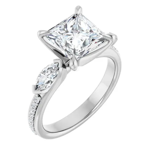 14K White Gold 2.35 CTW Princess-Cut Lab Grown Diamond Three Stone Engagement Ring