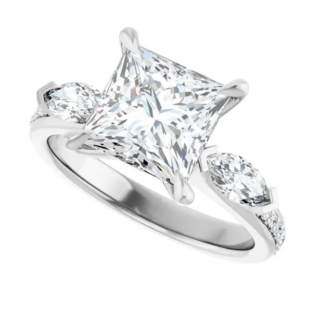 14K White Gold 2.35 CTW Princess-Cut Lab Grown Diamond Three Stone Engagement Ring