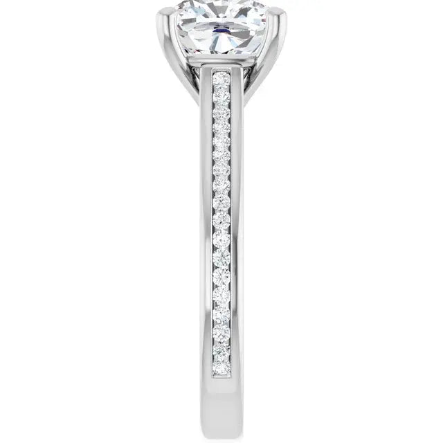 14K White Gold 2.86 CTW Cushion Solitaire Cathedral Pavé Lab Grown Diamond Engagement Ring
