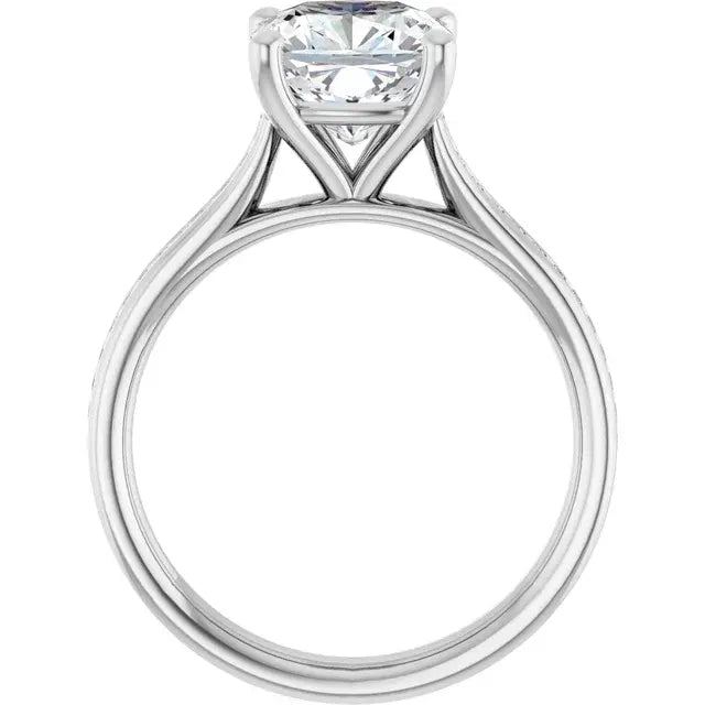 14K White Gold 2.86 CTW Cushion Solitaire Cathedral Pavé Lab Grown Diamond Engagement Ring