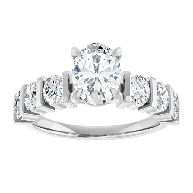 14K White Gold 2 CTW Oval-Cut Diamond Engagement Ring with Channel-Set Round Accents