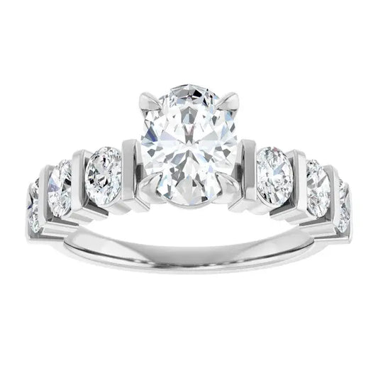 14K White Gold 2 CTW Oval-Cut Diamond Engagement Ring with Channel-Set Round Accents